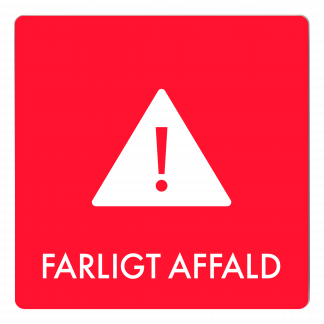 Skilt affaldspiktogram FARLIGT AFFALD" 12x12 cm, aluminium, rød/hvid