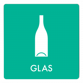 Skilt affaldspiktogram GLAS 12x12 cm, aluminium, turkis/hvid