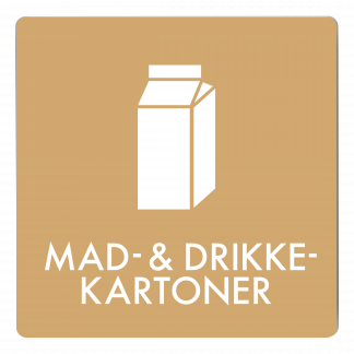 Skilt affaldspiktogram MAD- & DRIKKE- KARTONNER 12x12 cm, alu., brun/hvid