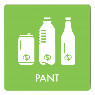 Skilt affaldspiktogram PANT 12x12 cm, aluminium, grøn/hvid