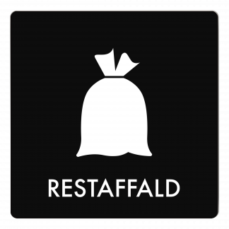 Skilt affaldspiktogram RESTAFFALD 12x12 cm, aluminium, sort/hvid