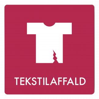 Skilt affaldspiktogram TEKSTILAFFALD 12x12 cm, aluminium, bordeaux/hvid