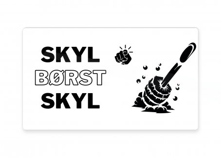 Skilt Toilet "Børst-Skyl-Børst" 15x8,5 cm, aluminium hvid