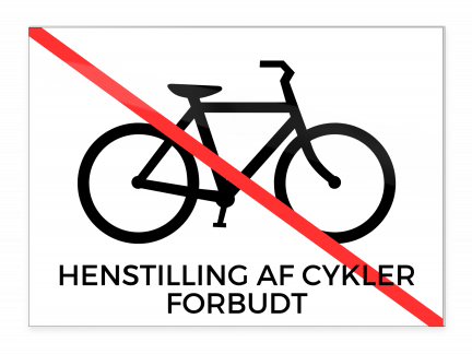 Skilt "Henstilling af cykler forbudt" 18x13 cm, alu., hvid