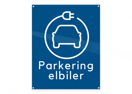 Skilt "Parkering Elbiler" 20x25 cm m/monteringshuller, aluminium blå