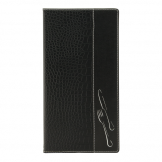 Securit® A45 CROCODILE menuomslag, illustr. bestik, 2 lommer, sort