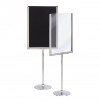 Securit® A5 Menukortholder med kridttavle og akryl indsats, krom/klar/sort