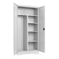 Kontorskab/Opbevaringskab i st&aring;l med h&aelig;ngslede d&oslash;re 1 lang hylde, 3 korte hylder, garderobestang (BxDxH) 1000 x 435 x 1990 mm