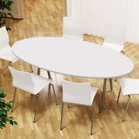 Konferencebord Consensus, Hvid 2000x1200 mm oval, Alugr&aring; understel