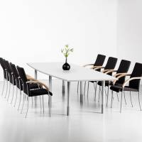 Konferencebord Consensus, Hvid 2800x1000 mm b&aring;dformet, Alugr&aring; understel