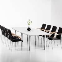 Konferencebord Consensus, Hvid 2800x1000 mm b&aring;dformet, Alugr&aring; understel
