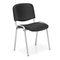 Konferencestol Iso, sort skindimitation med alugr&aring; stoleben