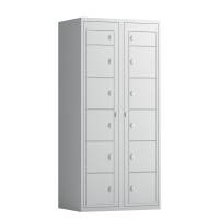 T&oslash;judleveringsskab 2x6 rum med lige tag og lys gr&aring; d&oslash;re med greb f/h&aelig;ngel&aring;s