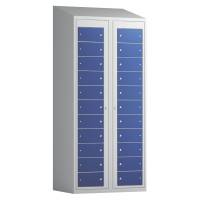 T&oslash;judleveringsskab 2x11 rum med skr&aring;t tag og bl&aring; d&oslash;re med cylinderl&aring;s