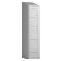 T&oslash;judleveringsskab 1x11 rum med skr&aring;t tag og lys gr&aring; d&oslash;re med cylinderl&aring;s