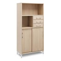 Kontorskab DNA, 800x1660 mm, Eg/Alugr&aring;, skyded&oslash;r og skuffemodul 4A4/2A4