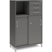 Kontorskab DNA, 800x1275 mm, Antracit/Alugr&aring;, skyded&oslash;r og skuffemodul 3A4/2A4