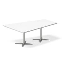 Konferencebord DNA, Hvid 2000x1425 mm trapezformet, Alugr&aring; understel