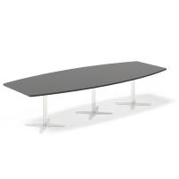 Konferencebord DNA, Antracit 3200x1200 mm b&aring;dformet, Hvid understel