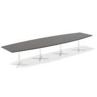 Konferencebord DNA, Antracit 4400x1200 mm b&aring;dformet, Hvid understel