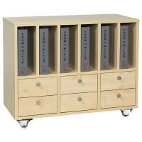 Elevskab p&aring; hjul birk 6 skuffer og 6 hylder