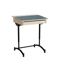 Elevbord, stilbar 128, m&oslash;rkgr&aring; linoleum, sort stel