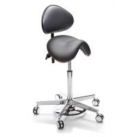 Sadelstol Polo M standard med rygl&aelig;n og fodaktivator