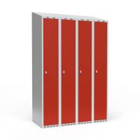 Garderobeskab 4x300 mm Skr&aring;t tag 1 rum i h&oslash;jden R&oslash;d d&oslash;r Greb for h&aelig;ngel&aring;s