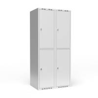 Garderobeskab 2x400 mm m/lige tag, 2 rum i h&oslash;jden og lys gr&aring; d&oslash;r m/greb for h&aelig;ngel&aring;s