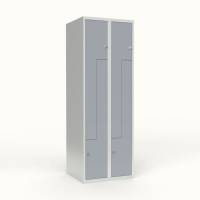 Skoleskab 2x300 Lige tag, Z-d&oslash;r Gr&aring; st&aring;ld&oslash;r Greb for h&aelig;ngel&aring;s