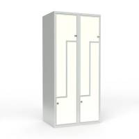 Skoleskab 2x400 Lige tag, Z-d&oslash;r Hvid laminatd&oslash;r Greb for h&aelig;ngel&aring;s