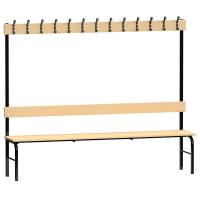 Garderobestativ Enkeltsidet, sort stel og bænksæde i fyr, bredde 2000 mm