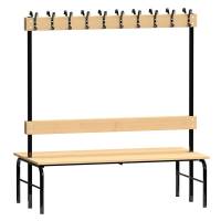 Garderobestativ Dobbeltsidet, sort stel og bænksæde i fyr, bredde 1500 mm