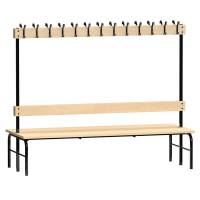 Garderobestativ Dobbeltsidet, sort stel og bænksæde i birk, bredde 2000 mm