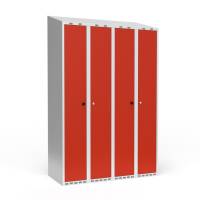 Dobbeltskab/parskab 300+300 mm Skråt tag 4-søjlet Parvis lås Rød dør Greb for hængelås