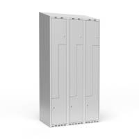 Garderobeskab 3x300 mm Skr&aring;t tag, 2-delt s&oslash;jle Lys gr&aring; Z-d&oslash;r m/cylinderl&aring;s