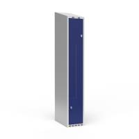 Garderobeskab 1x300 mm Skråt tag 2-delt søjle Z-dør Blå dør Greb for hængelås