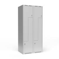 Garderobeskab 2x400 mm lige tag, 2-delt s&oslash;jle Lys gr&aring; Z-d&oslash;r m/greb for h&aelig;ngel&aring;s