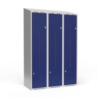 Garderobeskab 3x400 mm Skr&aring;t tag 2-delt s&oslash;jle Z-d&oslash;r Bl&aring; d&oslash;r Greb for h&aelig;ngel&aring;s