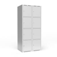 Garderobeskab 2x400 mm m/lige tag, 4 rum i højden og lys grå dør m/cylinderlås