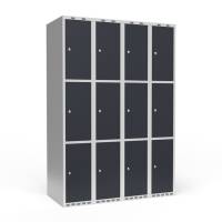 Garderobeskab 4x300 mm Lige tag 3 rum i h&oslash;jden Antracit d&oslash;r Cylinderl&aring;s