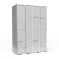Garderobeskab 4x300 mm m/lige tag, 4 rum i h&oslash;jden og lys gr&aring; d&oslash;r m/cylinderl&aring;s