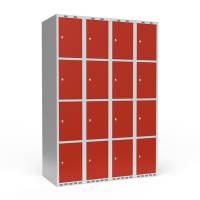 Garderobeskab 4x300 mm Lige tag 4 rum i h&oslash;jden R&oslash;d d&oslash;r Cylinderl&aring;s