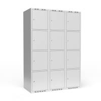 Garderobeskab 3x400 mm m/lige tag, 4 rum i h&oslash;jden og lys gr&aring; d&oslash;r m/cylinderl&aring;s