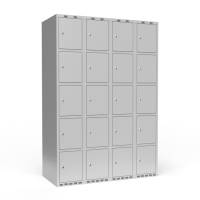 Garderobeskab 4x300 mm m/lige tag, 5 rum i h&oslash;jden og lys gr&aring; d&oslash;r m/cylinderl&aring;s