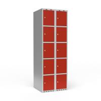 Garderobeskab 2x300 mm Lige tag 5 rum i h&oslash;jden R&oslash;d d&oslash;r Cylinderl&aring;s