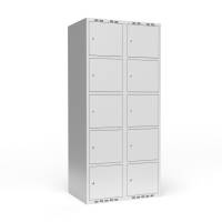 Garderobeskab 2x400 mm m/lige tag, 5 rum i h&oslash;jden og lys gr&aring; d&oslash;r m/cylinderl&aring;s