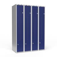 Garderobeskab 4x300 mm Lige tag 2-delt s&oslash;jle Z-d&oslash;r Bl&aring; d&oslash;r Greb for h&aelig;ngel&aring;s