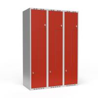 Garderobeskab 3x400 mm Lige tag 2-delt s&oslash;jle Z-d&oslash;r R&oslash;d d&oslash;r Greb for h&aelig;ngel&aring;s