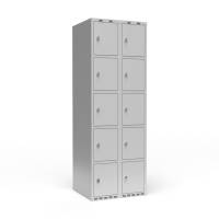 Garderobeskab 2x300 mm m/lige tag, 5 rum i h&oslash;jden og lys gr&aring; d&oslash;r m/greb for h&aelig;ngel&aring;s